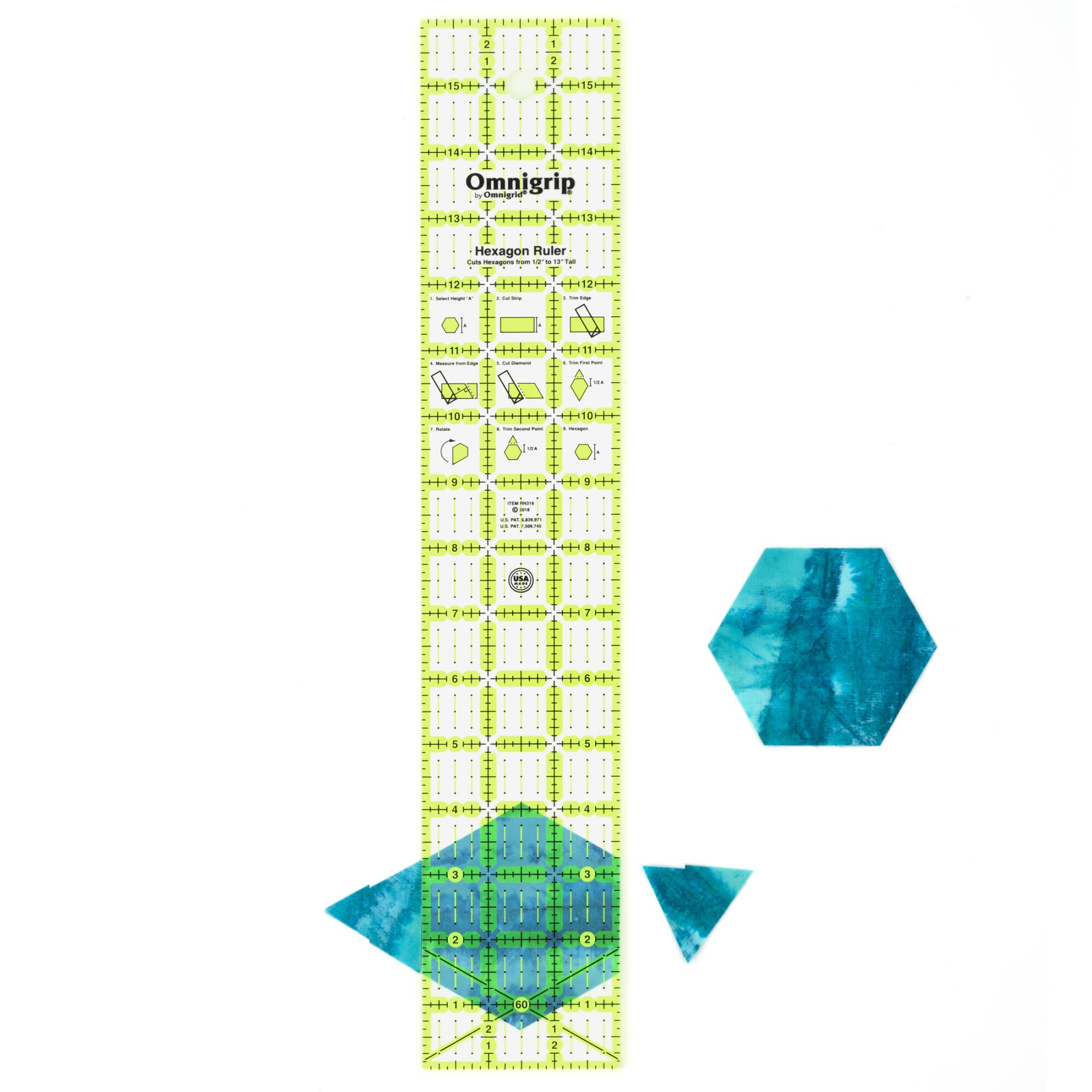 Omnigrip Non-Slip Hexagon Quilting Ruler, 3" x 16"